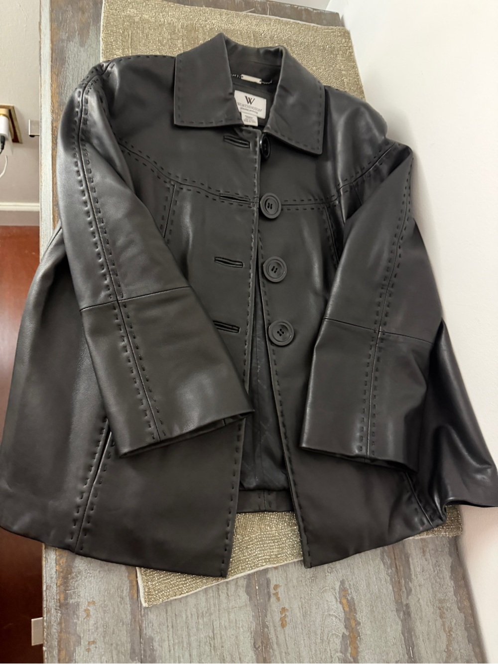 Worthington Black Genuine Leather Button-Front Jacket Women’s Size S